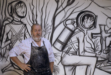 023- Bernard Buffet dans son atelier du Domaine de la Baume à Tourtour pour l'exposition 20 000 lieux sous les mers 1989- ©photo Danielle Buffet.tif