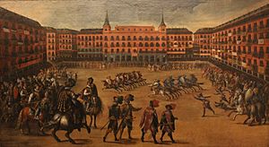 Archivo:Fiesta en la Plaza Mayor. Museo de Historia de Madrid (cropped)