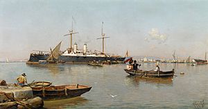 Archivo:Guillermo Gómez Gil - Vista del puerto de Málaga