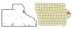 Jackson County Iowa Incorporated and Unincorporated areas Bellevue Highlighted.svg
