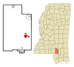 Lamar County Mississippi Incorporated and Unincorporated areas Purvis Highlighted.svg