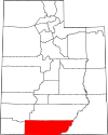 Mapa de Utah con la ubicación del condado de Kane