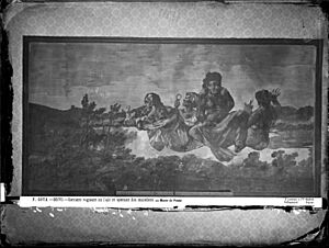 Archivo:Pinturas Negras de Goya, Quinta del Sordo, pintura "Átropos" o "Las Parcas", fotografía de Juan Laurent en el año 1874, con iluminación eléctrica, VN-06582 P