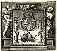 Archivo:Símbolo alegórico de los Reynos de Indias, Tierra Firme e Islas de la Mar Océana (1681) Portada Leyes de Indias - AHG