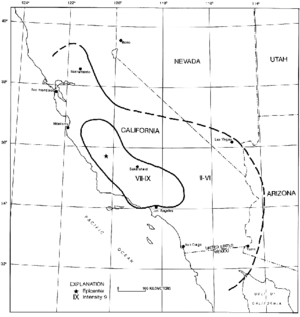 Archivo:USGS isoseismal map - 1857 Fort Tejon earthquake