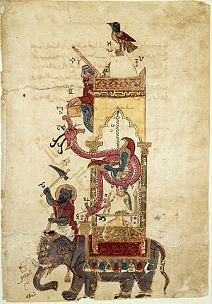 Archivo:"The Elephant Clock", Folio from a Book of the Knowledge of Ingenious Mechanical Devices by al-Jazari MET is57.51.23.R