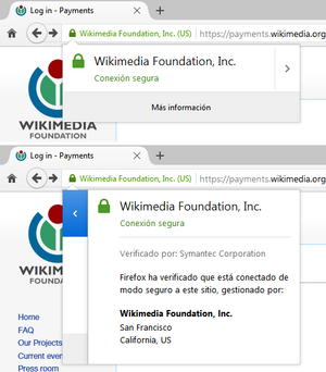 Archivo:Certificado de validación extendida en wikimediafoundation.org (Firefox)