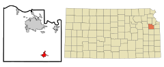 Douglas County Kansas Incorporated and Unincorporated areas Baldwin City Highlighted.svg