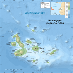 Localización y mapa de las islas Galápagos, donde habita este pelícano.