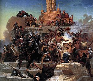 Archivo:Leutze, Emanuel — Storming of the Teocalli by Cortez and His Troops — 1848
