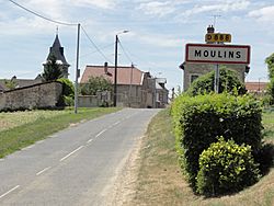 Moulins (Aisne) city limit sign.JPG