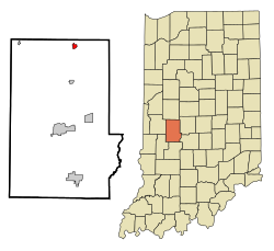 Putnam County Indiana Incorporated and Unincorporated areas Roachdale Highlighted.svg