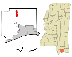 Harrison County Mississippi Incorporated and Unincorporated areas Saucier Highlighted.svg