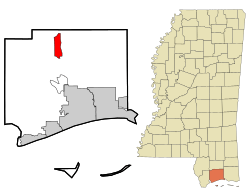 Harrison County Mississippi Incorporated and Unincorporated areas Saucier Highlighted.svg