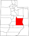 Mapa de Utah con la ubicación del condado de Emery