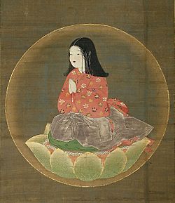 Archivo:Painting of Chigo Daishi with Goyuigo Inscription, 15th century - Crop and contrast
