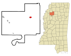 Tallahatchie County Mississippi Incorporated and Unincorporated areas Charleston Highlighted.svg