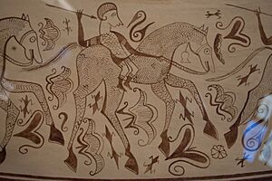 Archivo:Detalle del Vaso de los Guerreros restaurado (Edeta). Museo de Preshistoria de Valencia 03
