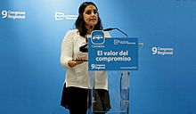La presidenta nacional del Nuevas Generaciones, Beatriz Jurado, durante su intervención en el IX Congreso Regional de NNGG Cantabria en 2012.jpg