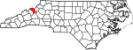 Mapa de Carolina del Norte con la ubicación del condado de Mitchell