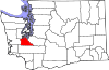 Mapa de Washington con la ubicación del condado de Thurston