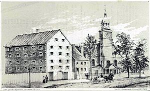 Archivo:The old Sugar House & Middle Dutch Church, Liberty St. N.Y. in 1830 by George Hayward in 1858.