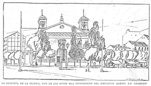 Archivo:1929-09-28, La Voz, Por los castizos Chamberiles, La glorieta de la Iglesia, uno de los sitios más pintorescos del simpático barrio de Chamberí, Sancha