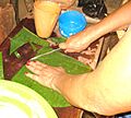 Adecuado de las hoja de guineo.
