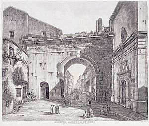 Archivo:Arco di Augusto in Fano, disegno e incisione di Luigi Rossini, Roma, 1835
