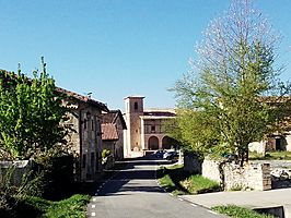 Calle principal de Mesanza con la Iglesia de La Asunción de Nuestra Señora al fondo.jpg