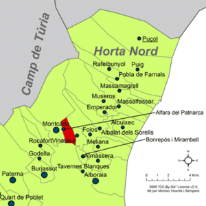 Archivo:Localització d'Alfara del Patriarca respecte de l'Horta Nord