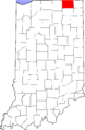 Map of Indiana highlighting LaGrange County