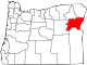 Mapa de Oregón con la ubicación del condado de Baker
