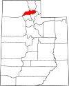 Mapa de Utah con la ubicación del condado de Weber
