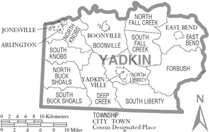 Archivo:Map of Yadkin County North Carolina With Municipal and Township Labels