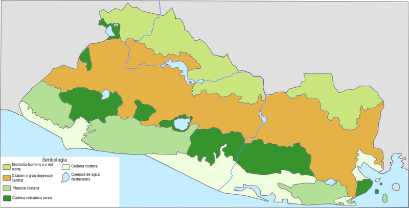 Mapa geomorfológico simplificado de El Salvador