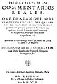 Portada de los Comentarios reales de los incas - 1609