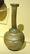 Alabastron (cylindrical flask for perfume), Greek, central Mediterranean, 350-300 BC, core-formed glass - Fitchburg Art Museum - DSC08641.JPG