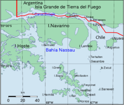 Mapa del sector oriental del canal de Beagle.