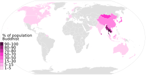 Archivo:Buddhism percent population in each nation World Map Buddhist data by Pew Research