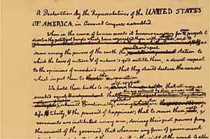 Archivo:Declaration of Independence draft (detail with changes by Franklin)
