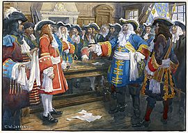 Archivo:Frontenac receiving the envoy of Sir William Phipps demanding the surrender of Quebec, 1690