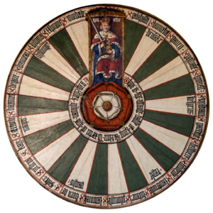 Archivo:King Arthur's Round Table at Winchester Castle, Winchester, Hampshire, England