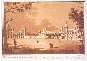Archivo:Palau del Real o Reial de València, ca. 1807, dibuixat per Antonio Rodríguez i gravada per Pedro Vicente Rodríguez