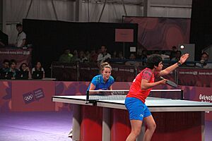 Archivo:Table tennis at the 2018 Summer Youth Olympics – Women's Singles Bronze Medal Match 008