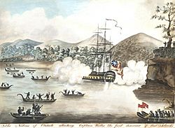 Archivo:The Natives of Otaheite Attacking Captain Wallis retouched