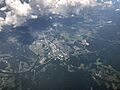 2019-07-19 13 07 10 View of Front Royal, Interstate 66, U.S. Routes 340 and 522 and Virginia State Route 55 in Warren County, Virginia, viewed from an airplane which recently took off from Washington Dulles International Airport