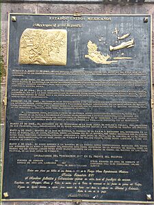 Cédula informativa del monumento dedicado al Escuadrón 201 y a la Fuerza Aérea Expedicionaria Mexicana