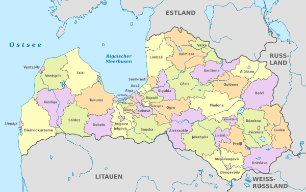 Archivo:Latvia, administrative divisions 2021 - de - colored