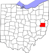 Mapa de Ohio con la ubicación del condado de Harrison